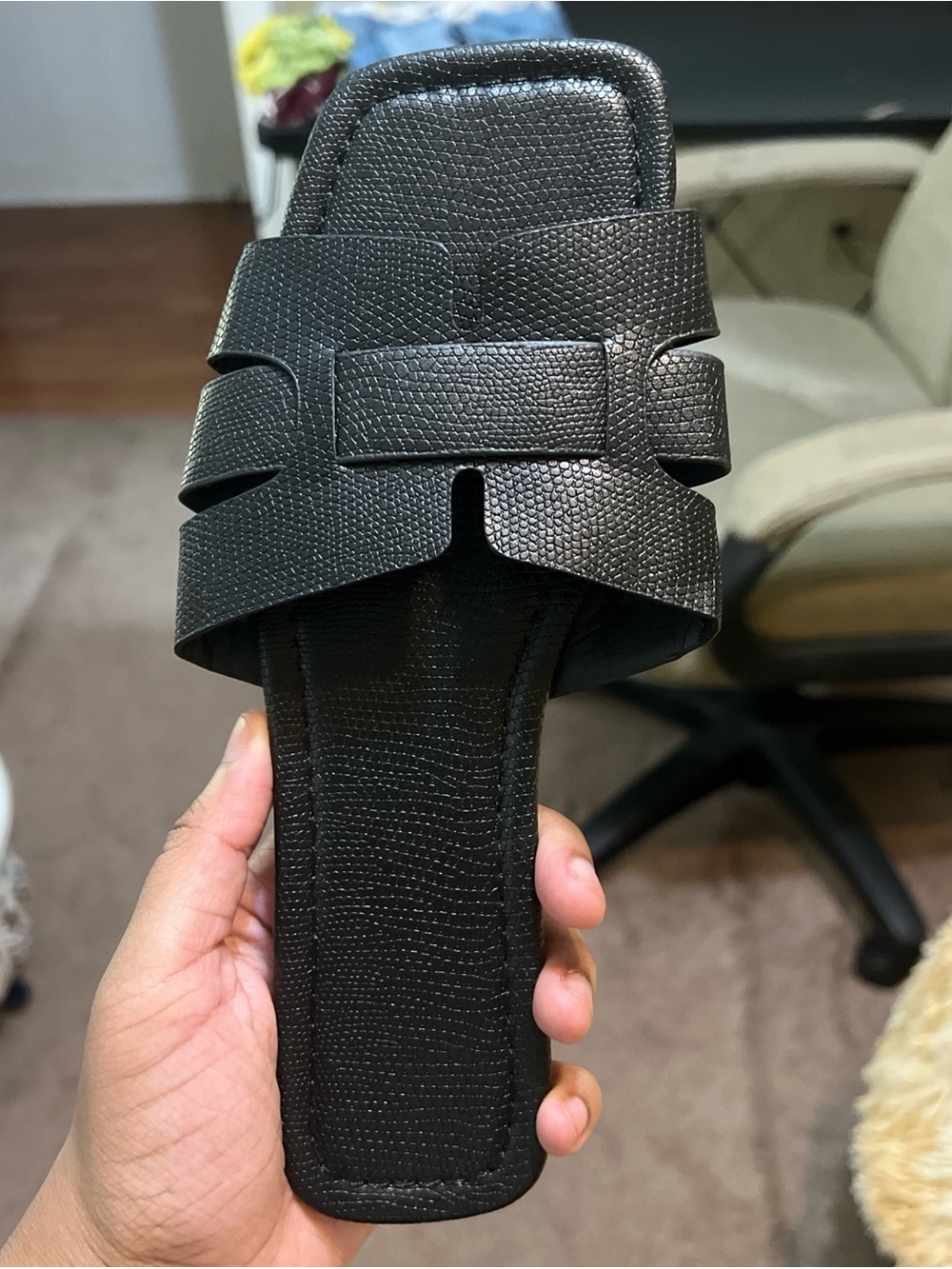 Black Leather Slide Sandal